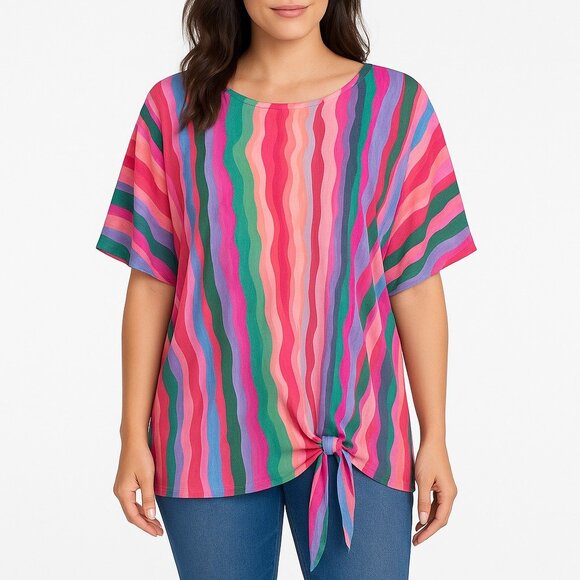 Droimp Womens Colorful Striped Short Sleeve Pullover Top Size XL - Picture 1 of 4
